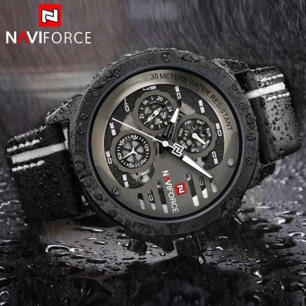 NAVIFORCE NF9110 Luxury Chronograph Analog Quartz Leather Casual Watch For Men - White/Black - Image 2