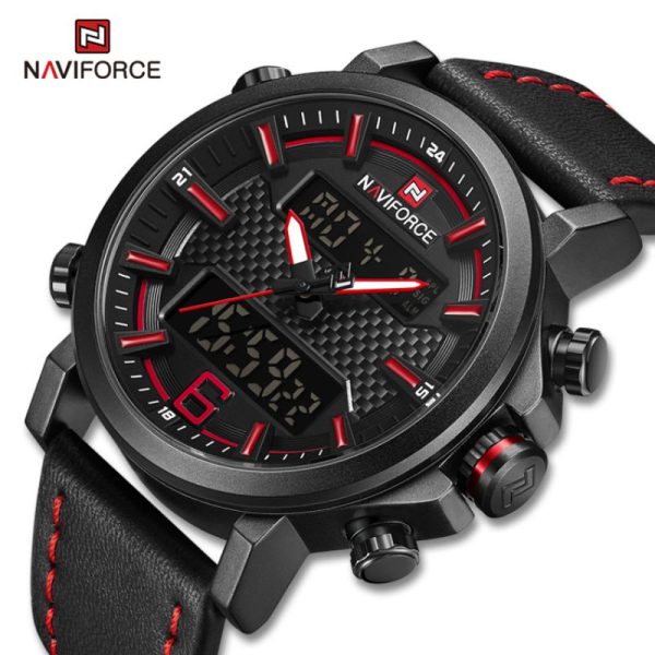 NaviForce NF9135 Digital Analog Dual Movement Watch for Men - Red/Black