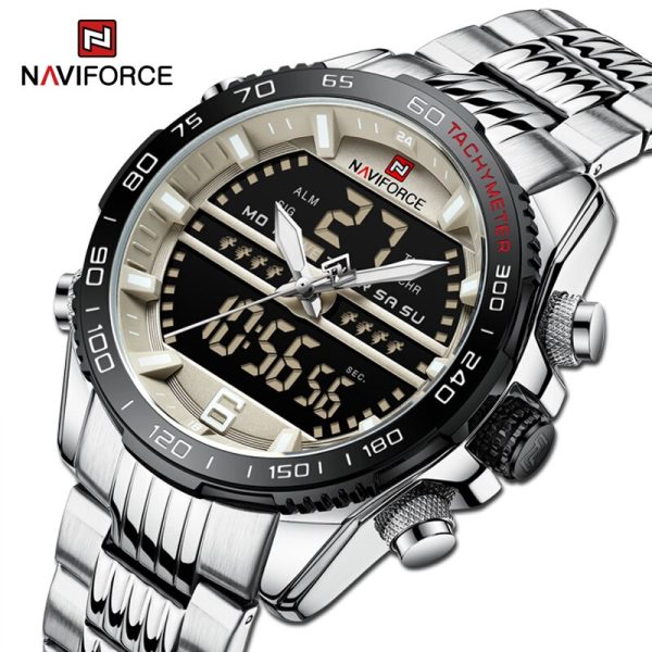 NAVIFORCE NF9195 Men's Dual Display Stainless Steel Day Date Watch - Silver