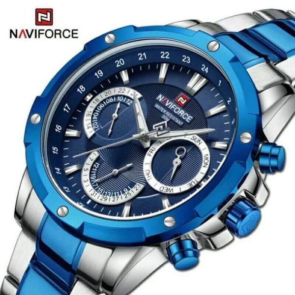 NAVIFORCE NF9196 Men's Quartz Stainless Steel Chronograph Complete Calendar Wristwatch - Blue/Silver