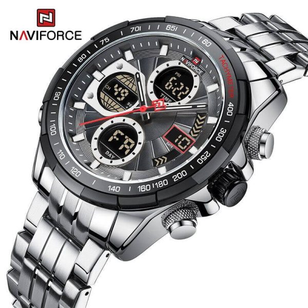 NAVIFORCE NF9197  Men's Business Stainless Steel Day Date Function Analog Digital Wristwatch - Silver