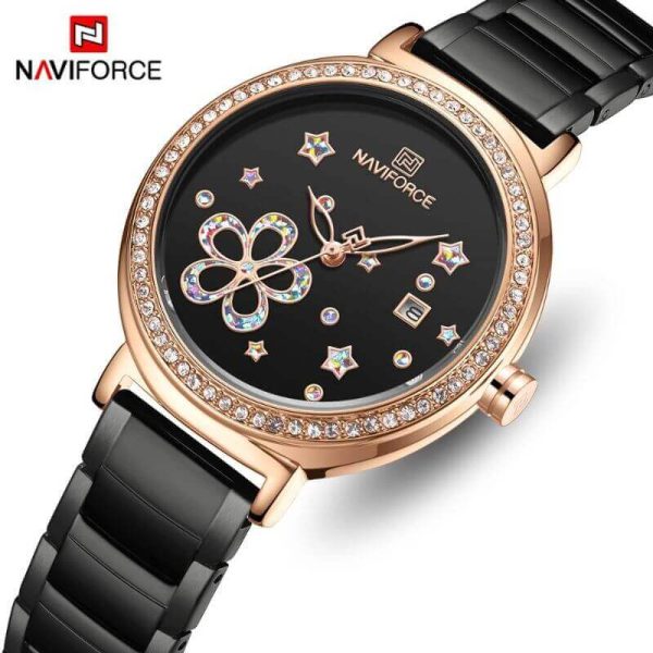 NAVIFORCE NF5016 Women's Shiny Star Stainless Steel Elegant Quartz Watch - Black