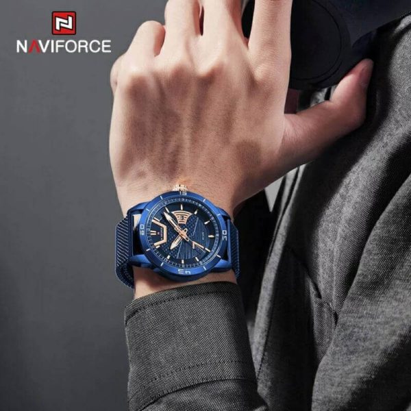 NAVIFORCE NF9155A Stainless Steel Mesh Date Function Luxury Watch For Men – Blue - Image 2