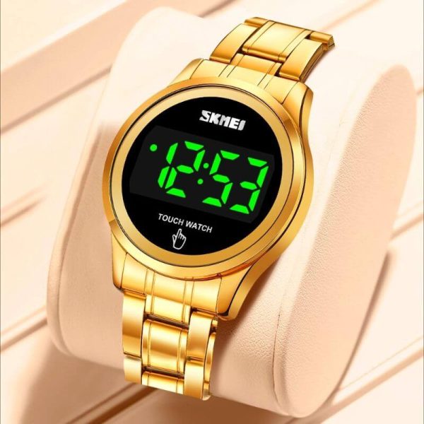 SKMEI 1737 LED Display Date Timer Digital Stainless Steel Waterproof Touch Watch For Women - Golden - Image 2