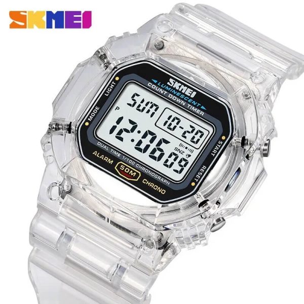 SKMEI 1999 Fashion Electronic Transparent Case Multifunction Digital Watch For Men - White