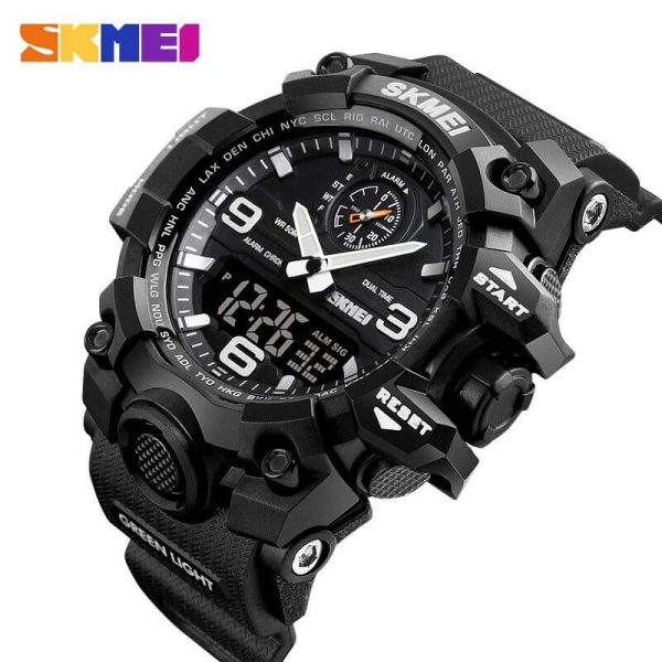 Skmei 1586 Luxury Sport Dual Time Waterproof Analog Digital Chronograph Wristwatch For Men - Black