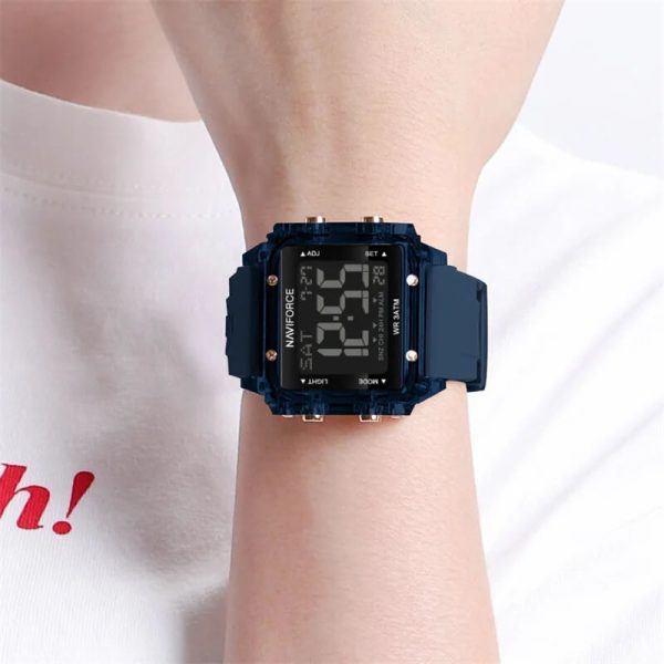 NAviforce NF7101 Square Shape Sports Electronic LCD Outdoor Digital Rubber Strap Unisex Watch - Black/Blue - Image 2