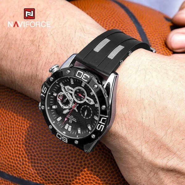 NAVIFORCE NF8019T Men's  Multifunction Luminous Silicone Strap Chronograph Quartz Watch - Silver/Black - Image 2