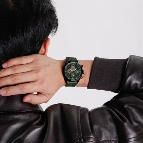 NaviForce NF8045 Men's Chronograph Date Dispaly Leather Strap Luminious Casual Watch - Green - Image 2