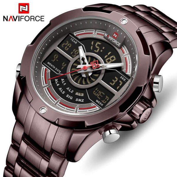 NaviForce NF9170 Dual Movement Digital Analogue Quartz Watch For Men - Coffee