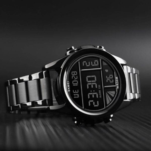 SKMEI 1448 New Fashion Digital Waterproof Multifunction Stainless Steel Wristwatch For Men - Black - Image 3