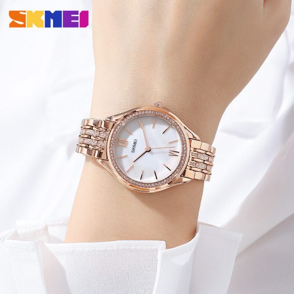 SKMEI 1970 Women's Elegant Fashion Innovative Crystal Diamond Surrounded Stainless Steel Quartz Watch - Rosegold - Image 5