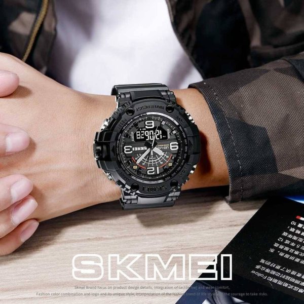 SKMEI 1617 Military 3 Time Big Dial Fashion Sport Digital  Analog Wristwatch For Men - Black - Image 2