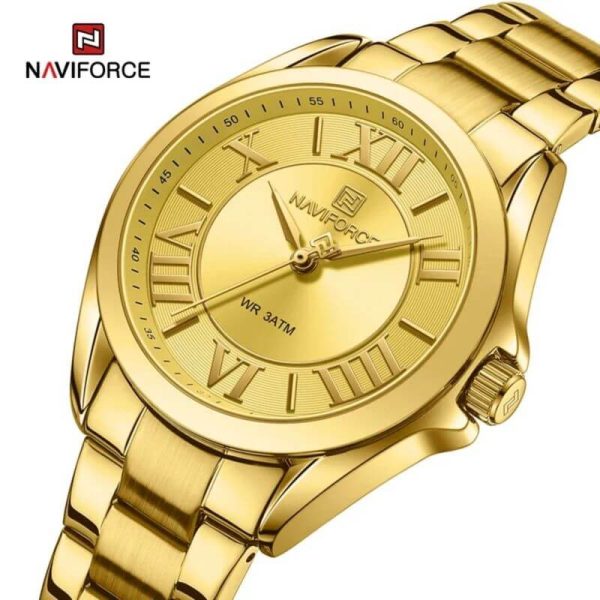 NaviForce NF5037 Women's Luxury Elegant Simple Roman Numeral Index Stainless Steel Watch - Golden