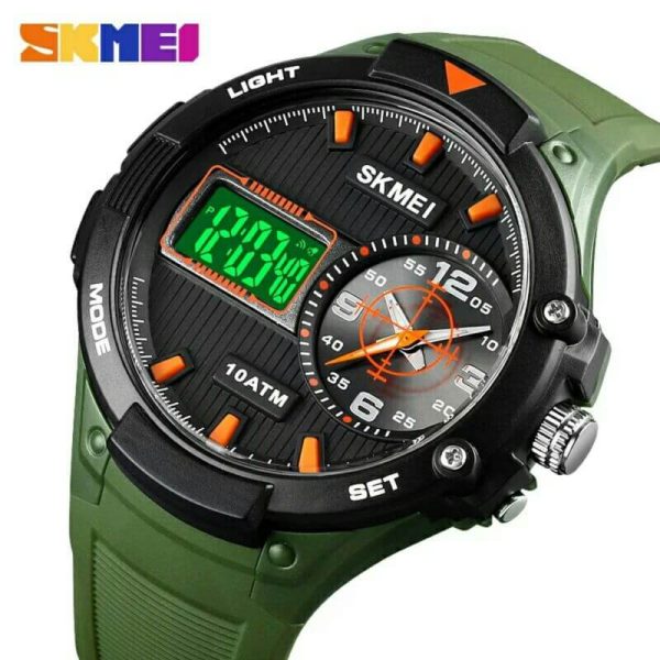 SKMEI 1761 Men's Fashion Analog Digital Creative 3 -Time Alarm Sports LED Stopwatch - Green