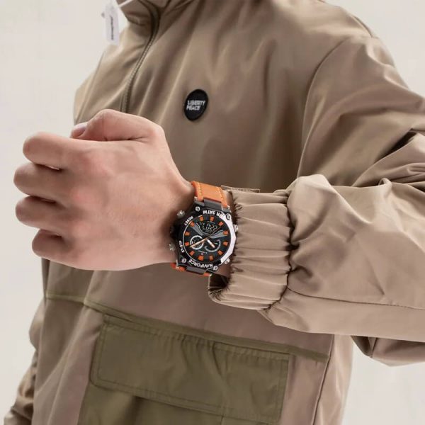 NAVIFORCE NF9220 Fashion Dual Display LED Light Chronograph Leather Strap Watch For Men - Orange - Image 2