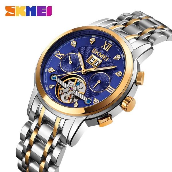 SKMEI M029 Men's Mechanical Creative Dial Automatic Day Date Display Luminous Stainless Steel Watch - Silver/Blue