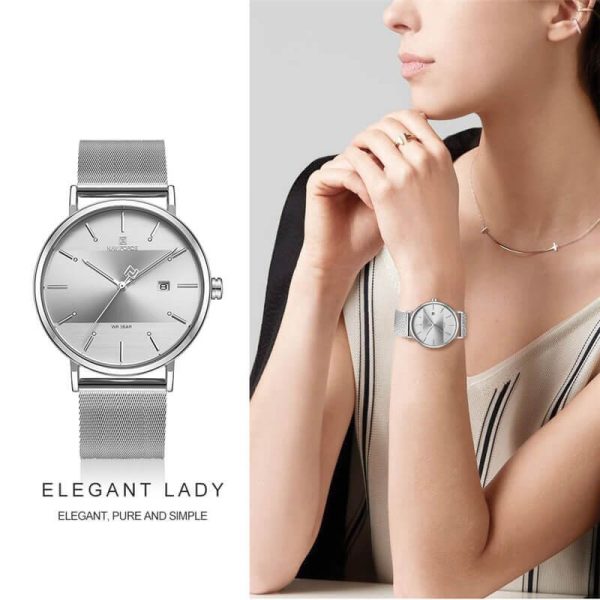 NAVIFORCE NF3008 Date Function Stylish Elegant Casual Quartz Watch For Women - Silver - Image 2