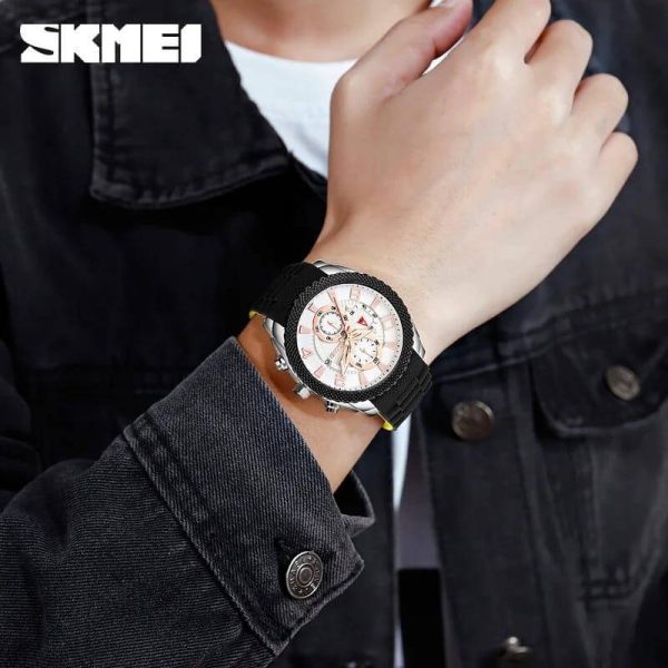 SKMEI 9269 Fashion Casual Sports Quartz Date Display Silicon Strap Watch For Men - Rosegold/Black - Image 2