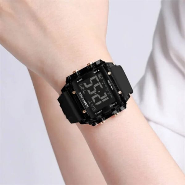 NAviforce NF7101 Square Shape Sports Electronic LCD Outdoor Digital Rubber Strap Unisex Watch - Black - Image 2