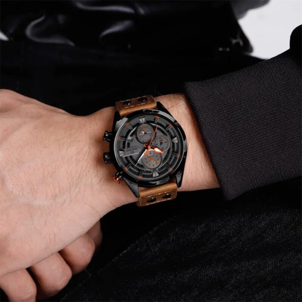 NaviForce NF8045 Men's Chronograph Date Dispaly Leather Strap Luminious Casual Watch - Orange - Image 2