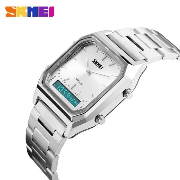 SKMEI 1220 Double Time Digital Analog Stainless Steel Watch - Silver