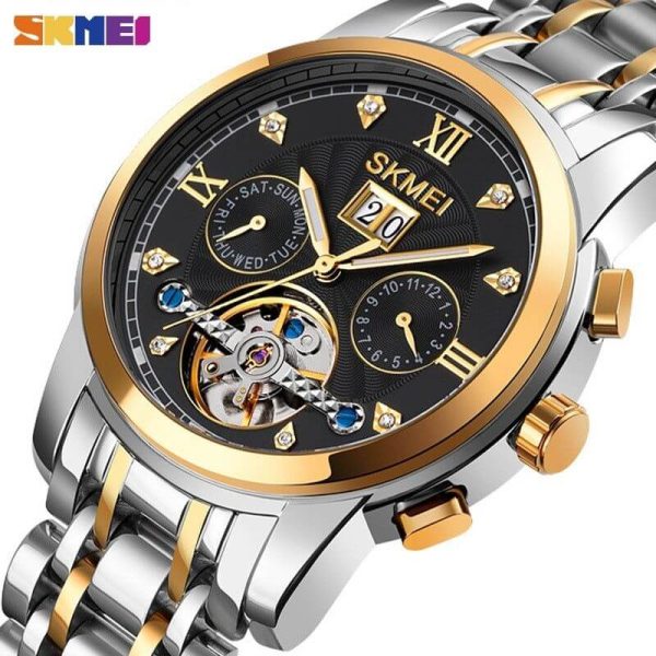 Skmei M029 Men's Mechanical Creative Dial Automatic Day Date Display Luminous Stainless Steel Watch - Silver/Black