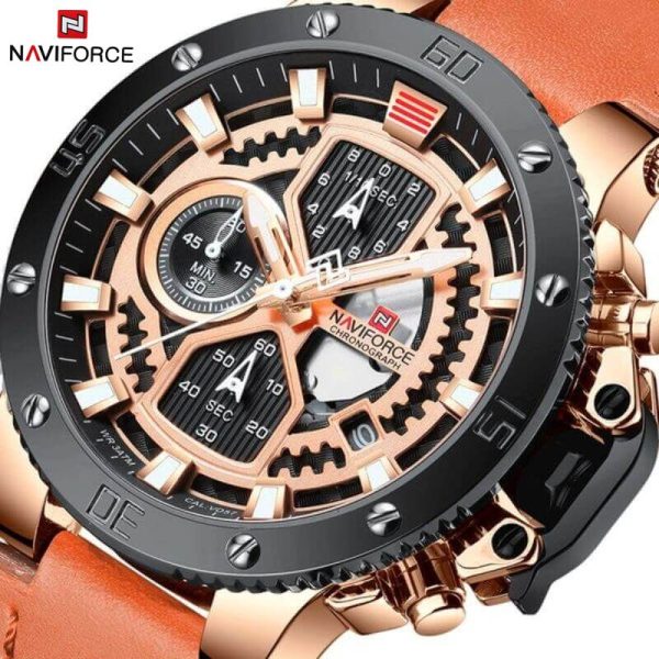 NaviForce NF9159 MultiFunction Luxury Chronograph Watch  For Men – Golden/Brown