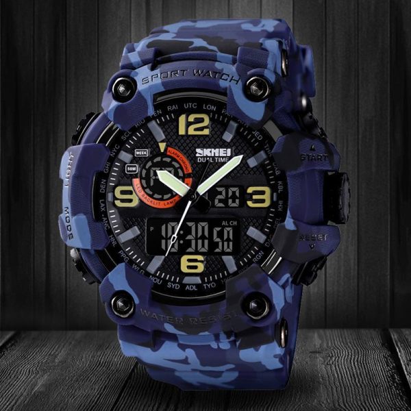 SKMEI 1520 New Multifunction LED Light Waterproof Dual Display Sport Watch For Men - Blue - Image 4