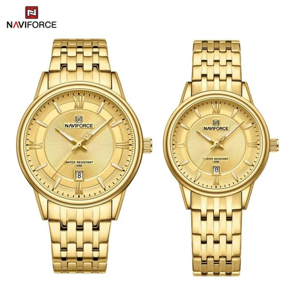 NaviForce NF8040 - GoldenNaviForce NF8040 Classic Luxury Quartz Date Display Stainless Steel Watch For Couple - Golden