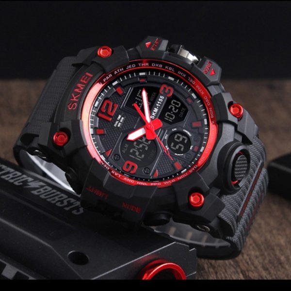 SKMEI 1155 Military Dual Time Multifunction Sporty Waterproof Mud Master Watch for Men - Black/Red - Image 3