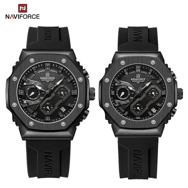 NaviForce NF8035 Fashion Chronograph Date Display Silicone Strap Couple Watch - Black