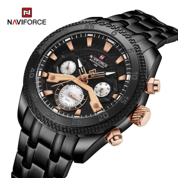 NaviForce NF9222 Men's Sports Fashion Quartz Lumnious Date Day Display Stainless Steel Watch - Rosegold/Black