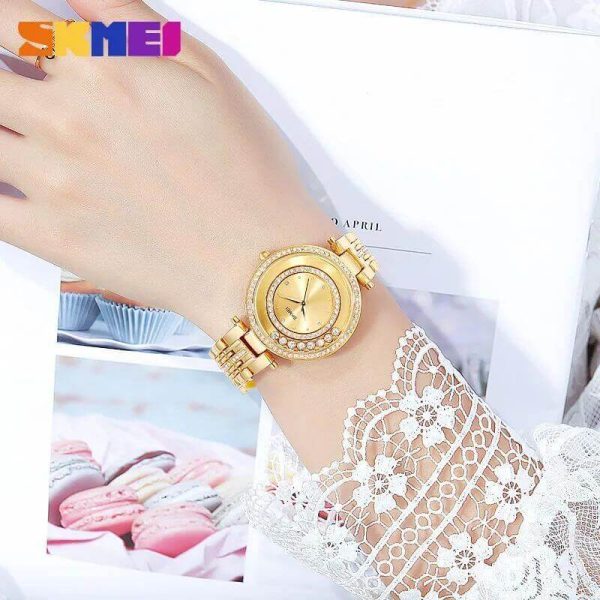 SKMEI 1740 Fashionable Diamond Surrounded Stainless Steel Quartz For Women - Golden - Image 4