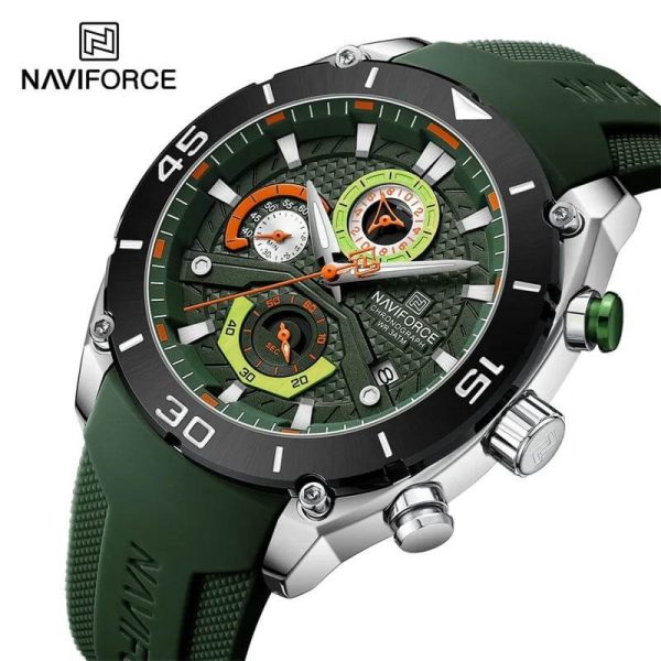 NaviForce NF8038 Luxury Fashion Multi Function Sports Chronograph Silicon Strap Watch For Men - Green