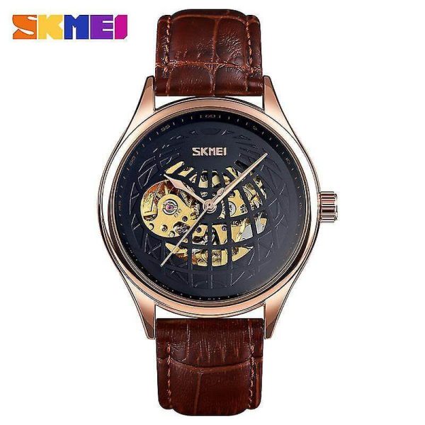 SKMEI 9209 Men's Automatic Hollowing Mechanical Fashion Business Leather Strap Watch - Black/Brown