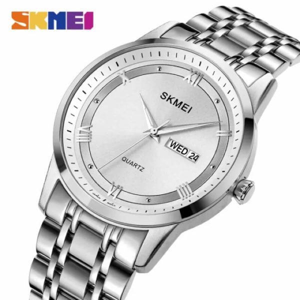 SKMEI 1870 Business Quartz Stainless Steel Day Date Display Watch For Men - Silver