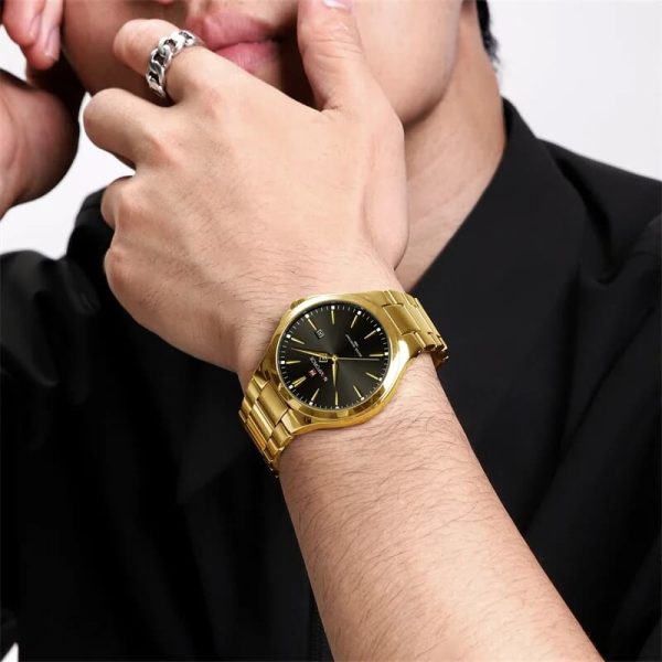 NaviForce NF9214 Men's Elegant Simple Stainless Steel Analog Date Dispaly Watch - Black/Golden - Image 2