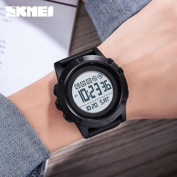 SKMEI 1727 Outdoor Sport Digital Waterproof Alarm LED Light Large Dial PU Wristwatch  For Men - Black - Image 5