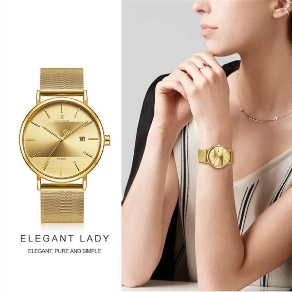 NAVIFORCE NF3008 Date Function Stylish Elegant Casual Quartz Watch For Women - Golden - Image 2