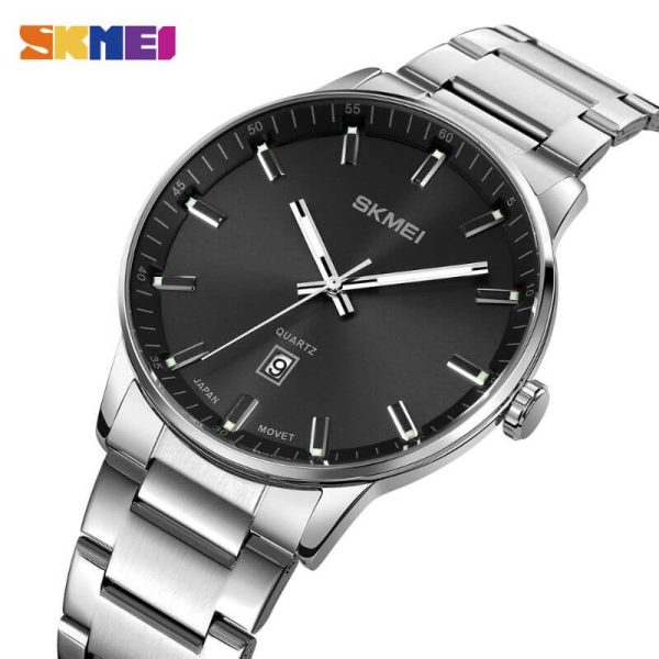 SKMEI 1878 Casual Date Display Stainless Steel Quartz Wristwatch For Men - Silver