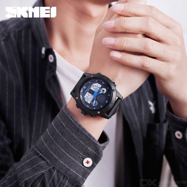 SKMEI 1514 Multifunction Outdoor Digital Analog Luminous Complete Calendar Wristwatch For Men - Black/Blue - Image 2