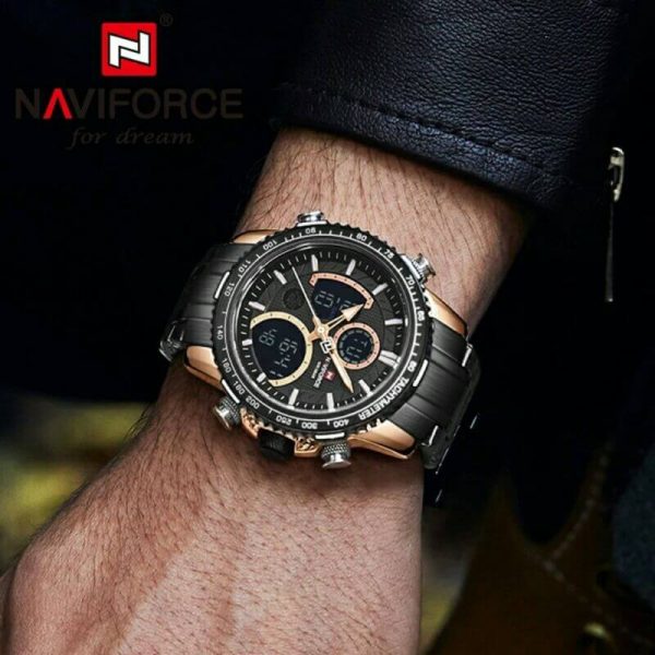 NAVIFORCE NF9182 Multi-Function Digital/Analog Casual Steel Watch For Men - Black/Rosegold - Image 2