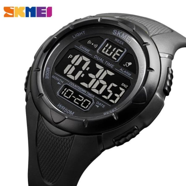 SKMEI 1656 Digital Military 2 Time Countdown Sport LED Light Chrono Stopwatch For Men - Black