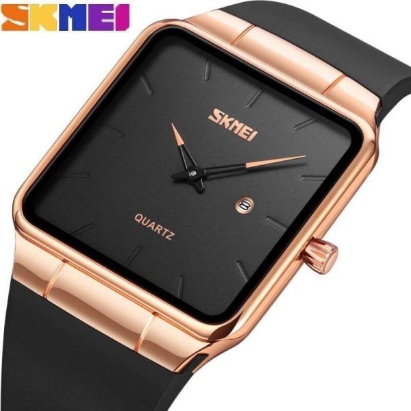 SKMEI 1961 Square Multifunctional Fashion Texture Date Display Quartz Unisex Watch - RoseGold/Black