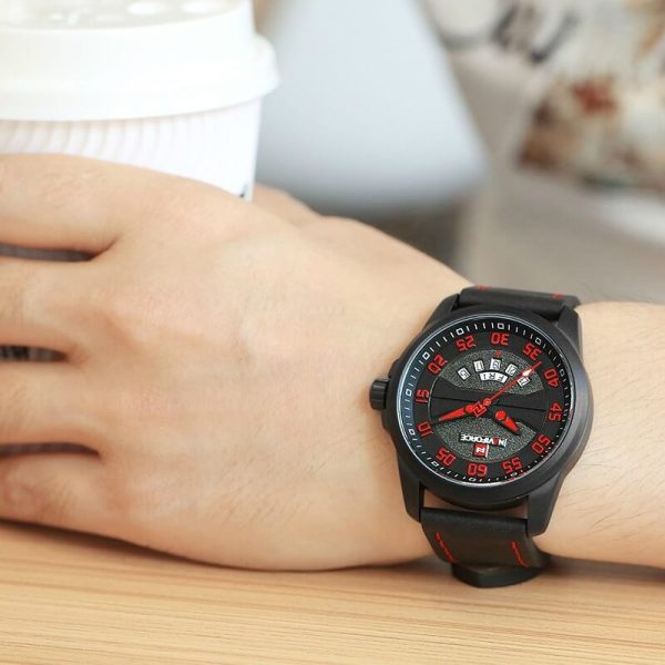 NaviForce NF9124 Day Date Function Analog Watch for Men – Red/Black - Image 2