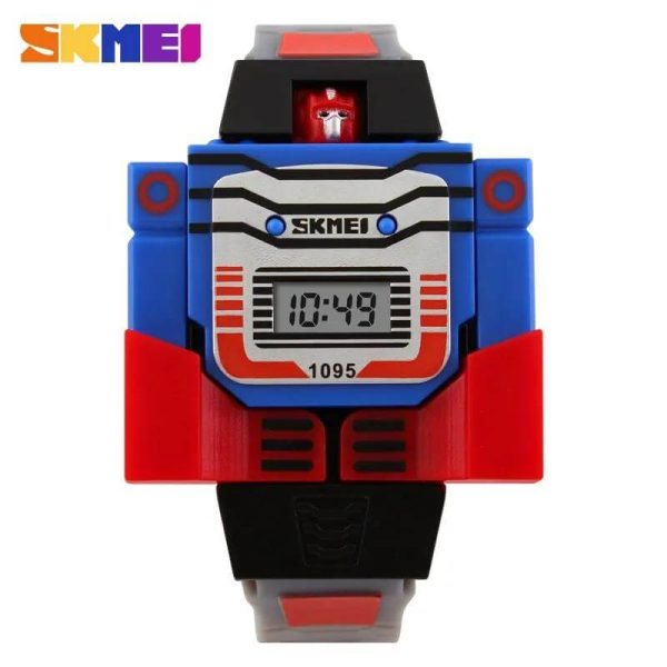 SKMEI 1095 Kids Watch Robot Transformation LED Digital Toys Cartoon Sport - Grey - Image 2