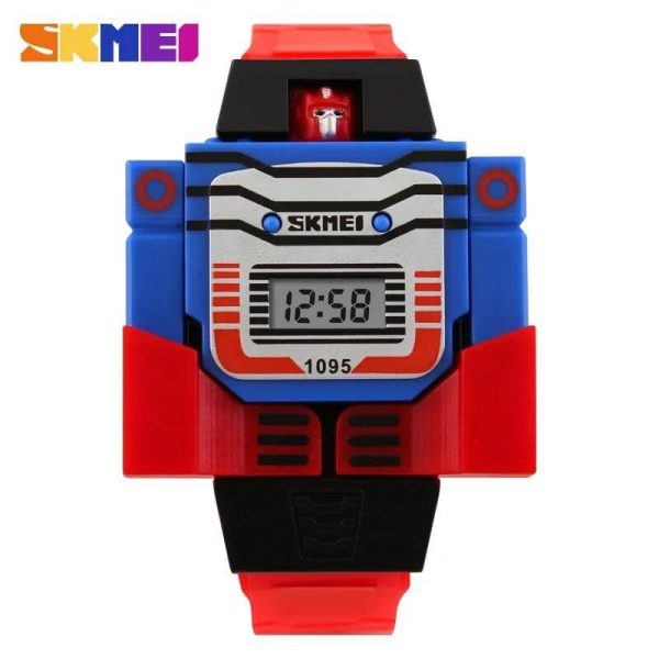 SKMEI 1095 Kids Watch Robot Transformation LED Digital Toys Cartoon Sport - Red