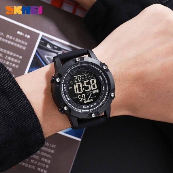 SKMEI 1762 Digital Multifunction Waterproof 2 Time Luminous Watch For Men - Black - Image 6