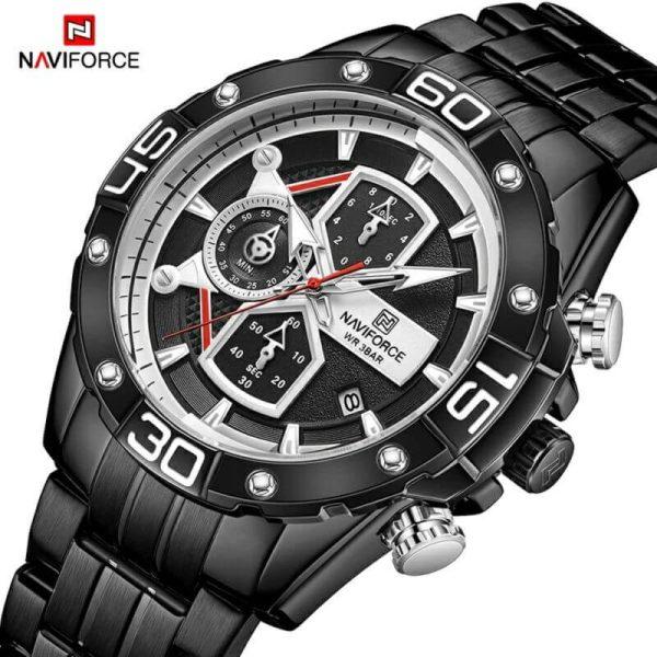 NAVIFORCE NF8018 Modern Casual Design Multi-function Stainless Chronograph Watch For Men  - Black